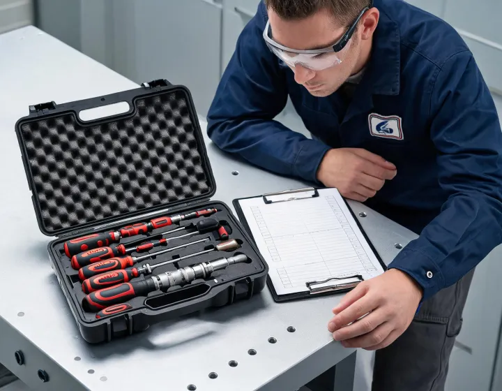 Wiha service technician reviewing tool kits